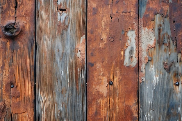 A close up of a wooden door with rusted wood