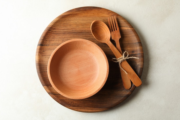 Close up on wooden kitchenware isolated