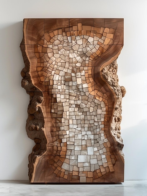 Photo a close up of a wooden sculpture with a mosaic design on it