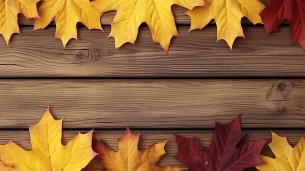 a close up of a wooden surface with a bunch of leaves generative ai