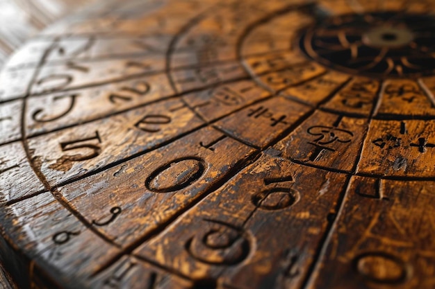 Photo a close up of a wooden table with a clock on it