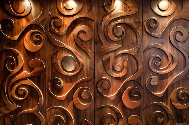 a close up of a wooden wall with a decorative design generative ai