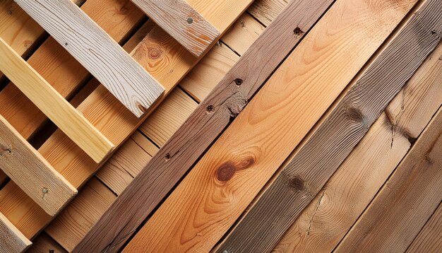 A close up of a wooden wall with various planks