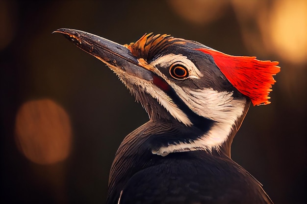 A close up of a woodpecker with a red stripe on its head