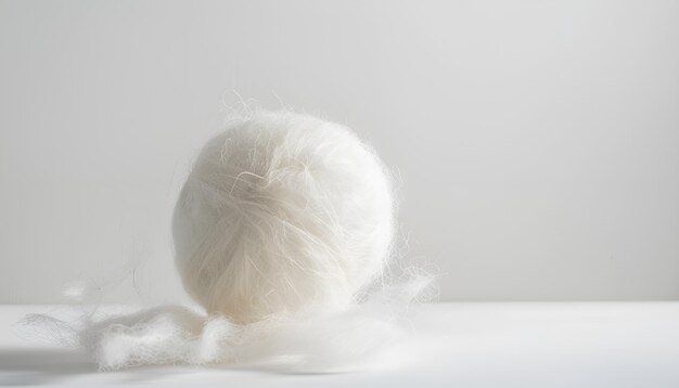 Photo close up of a wool ball and abstract shape on white background