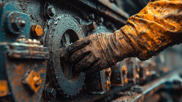 Photo a close up of a workers hand on a machine