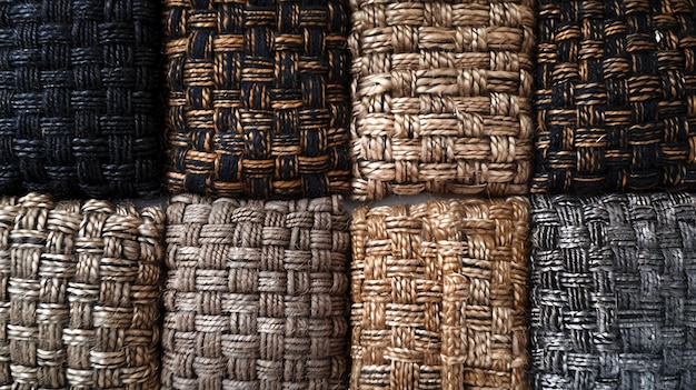 Close up of woven fabric swatches in various textures and colors