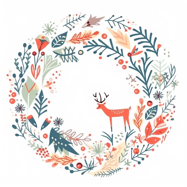 a close up of a wreath with a deer and birds in it generative ai