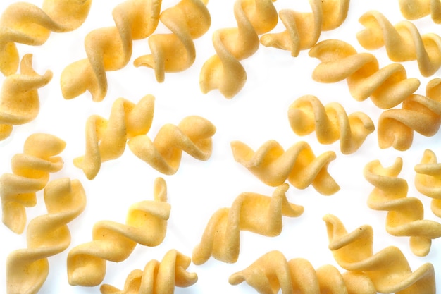 Close up yellow  junk food snack on white background