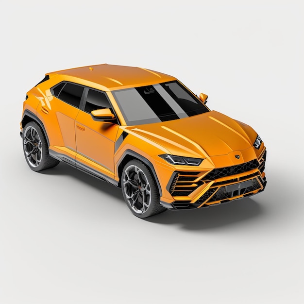 A close up of a yellow lamb suv on a white background generative ai