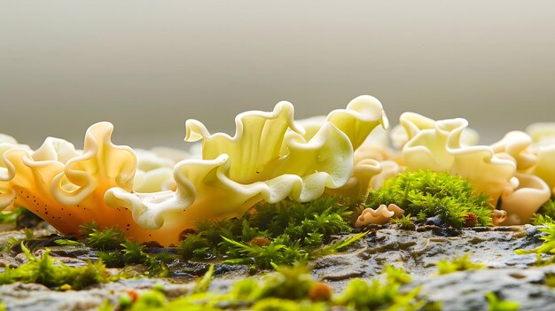 Close Up Of Yellow Mushrooms On Moss