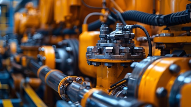 Photo a close up of a yellow pipe with a lot of bolts and nuts