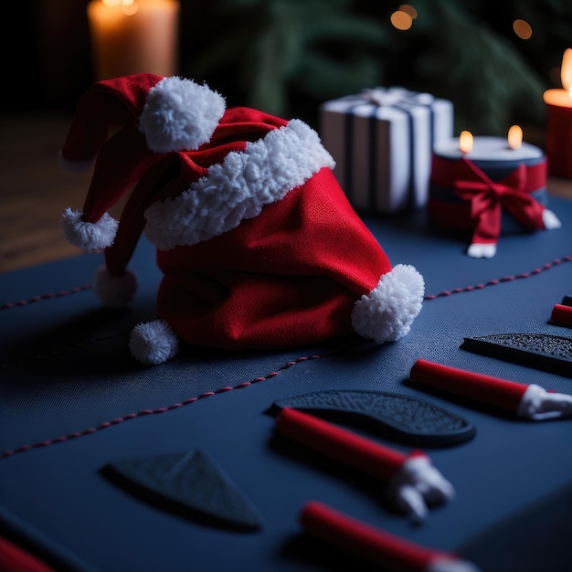 Close up of yoga mat with Santa Claus hat with home decorated for Christmas New Year Ai Generated