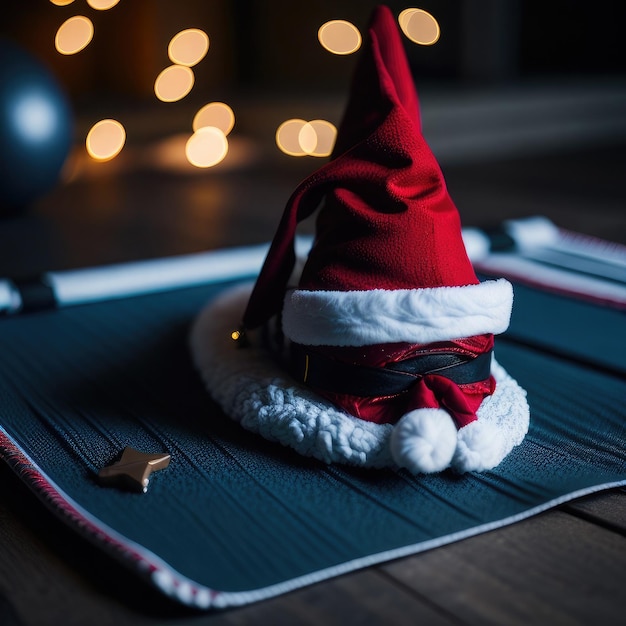 Close up of yoga mat with Santa Claus hat with home decorated for Christmas New Year Ai Generated