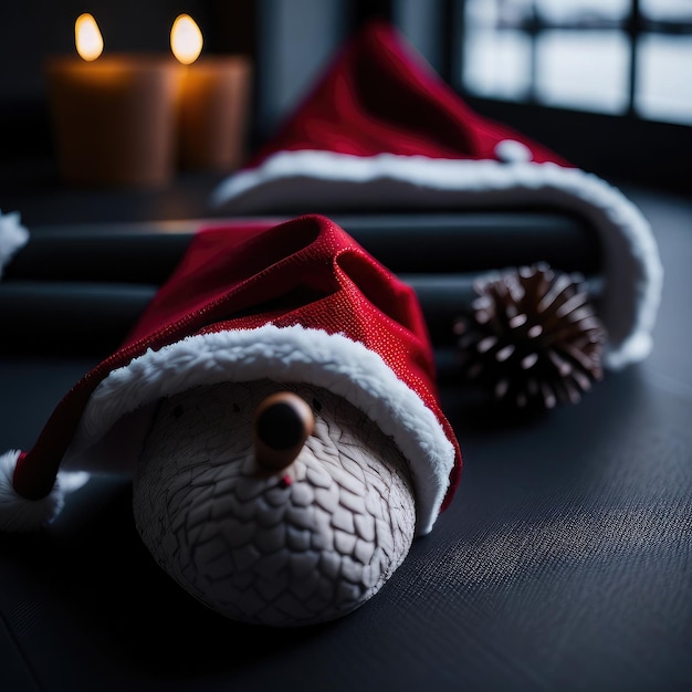 Close up of yoga mat with Santa Claus hat with home decorated for Christmas New Year Ai Generated