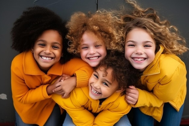 Close up on young beautiful children having fun together