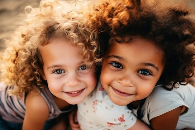 Close up on young beautiful children having fun together