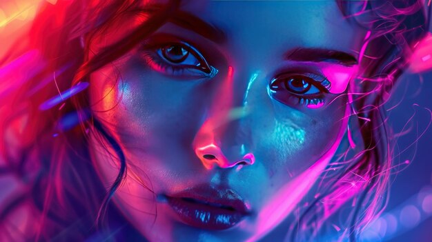 Close up of young girl in futuristic cyberpunk style generative AI image