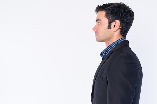 Photo close up of young handsome persian businessman in suit isolated