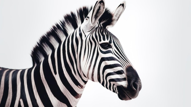 Close up of zebra's head with white sky background Generative AI