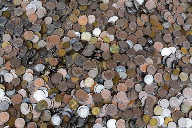 Close upp of the coins turkish different kurushi and lira top view