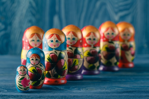 Close View Of The Colorful Matryoshka, The Traditional Russian Nesting Dolls, The Famous Old Wooden Souvenir At The Showcase