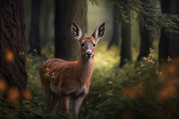 Close wild Deer in nature habitat Generative AI