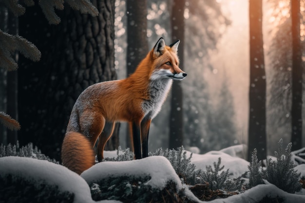 Close wild Red fox in nature habitat Generative AI