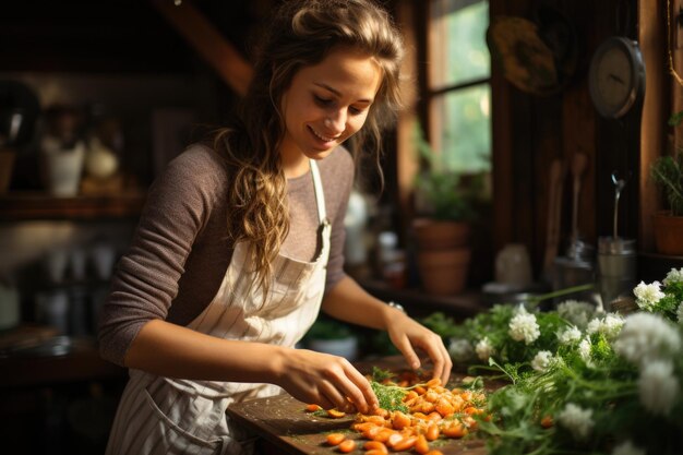 Photo close your hands cutting carrots generative ia