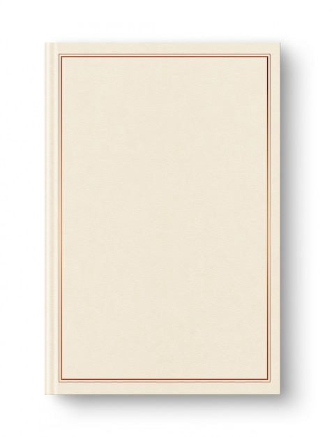 Closed beige blank book with frame isolated