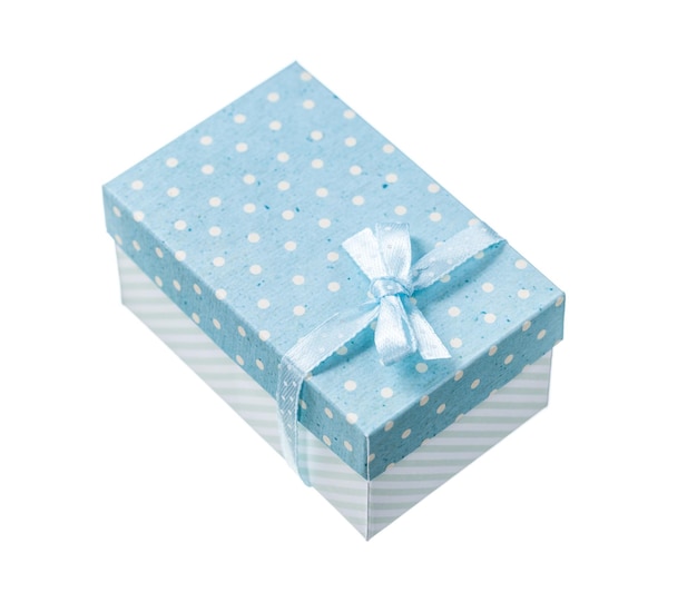 Closed blue gift box isolated on white