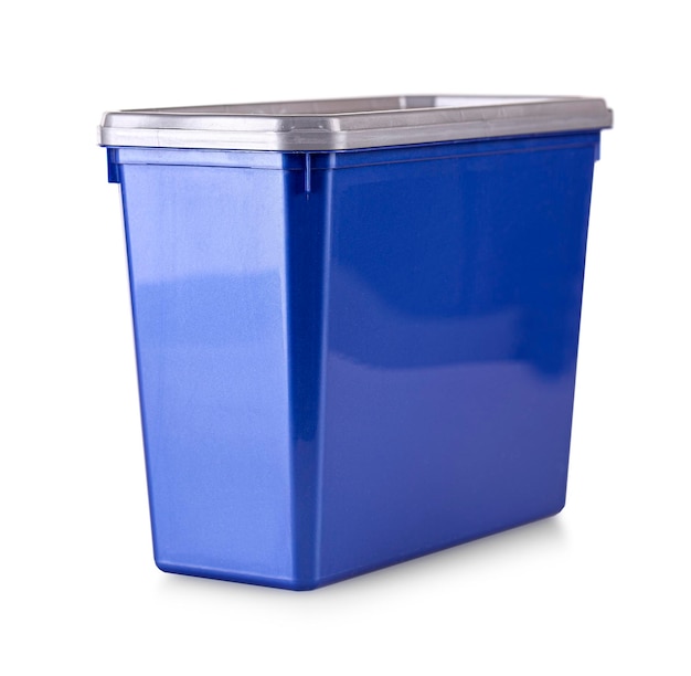 Closed blue plastic box on white background with clipping path