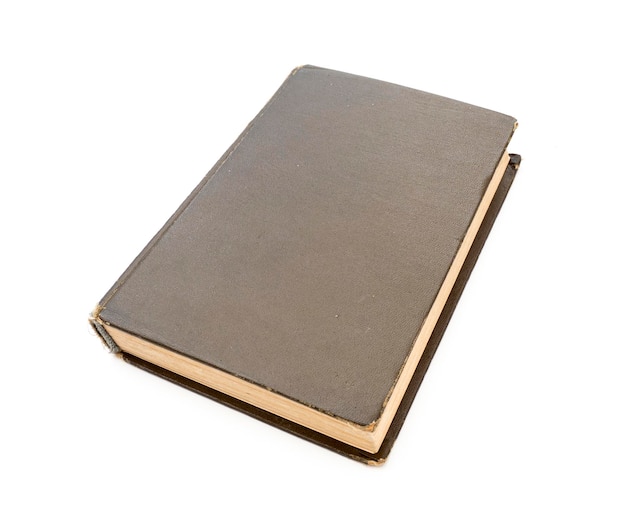 Closed brown vintage book with hard cardboard cover isolated on whitex9