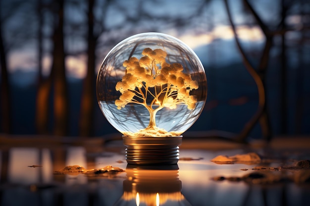 closed ecosystem in a vessel in the form of a lamp against the backdrop of nature ecology