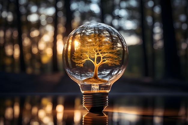 closed ecosystem in a vessel in the form of a lamp against the backdrop of nature ecology