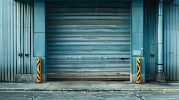 Closed metal grate rolling door of the warehouse storage or service garage View from Generative AI