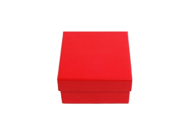 Closed red gift box on white background.