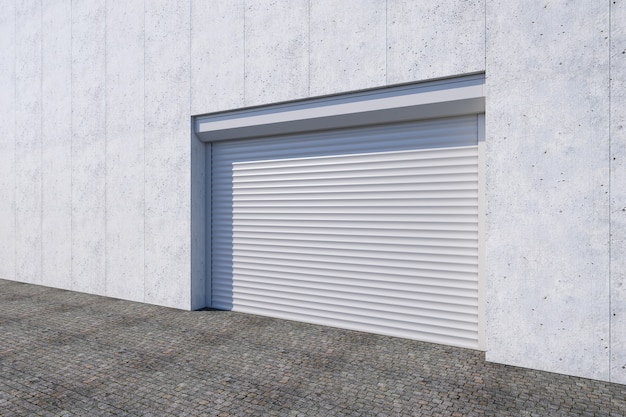 Closed shutter door or roller door on gate building in 3d rendering