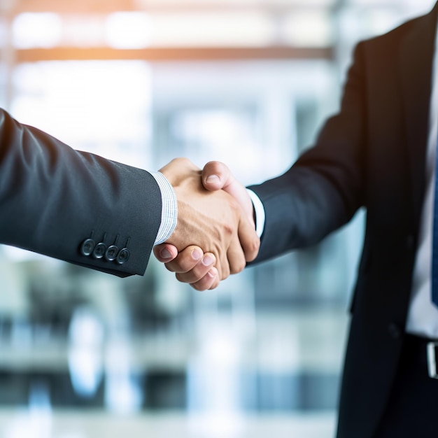 Closed up businessmen handshaking with blurred background