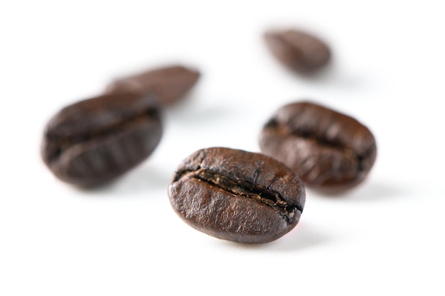 Closed up of coffee bean isolated on white background