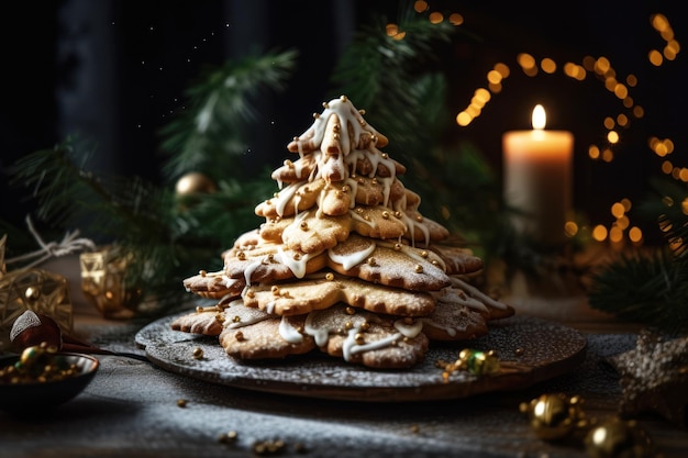 Closed up of cookies Christmas tree and bokeh background Celebration Christmas Day background