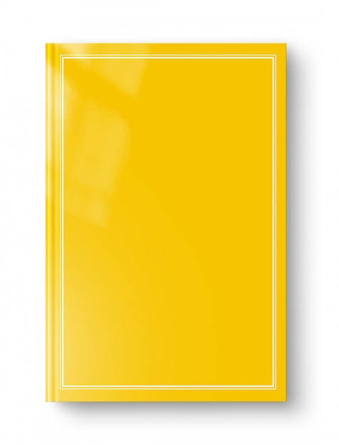 Closed yellow blank book with frame isolated on white