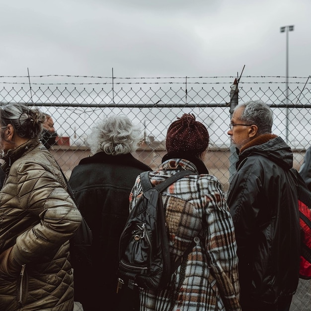 Photo closeknit group enjoying a scenic view near a fence