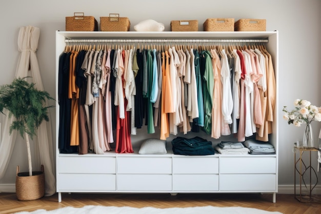 Closet Filled with Clothes and Potted Plant