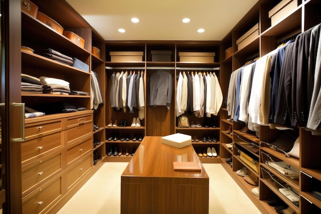 Closet with ample space and organizational systems for maximum efficiency created with generative ai