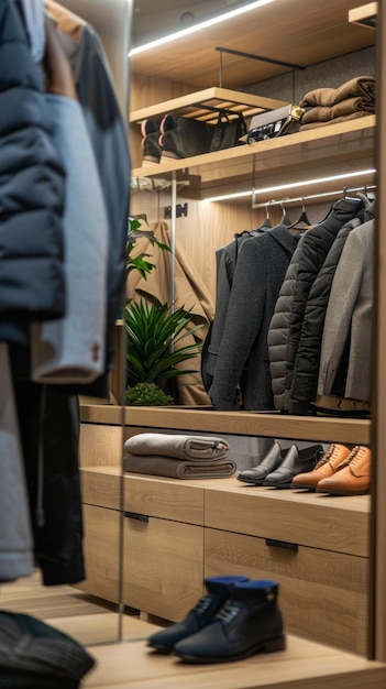 Photo a closet with a mirror and a plant in it