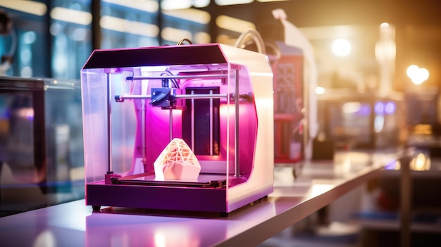 A closeup of a 3D printer in action creating a detailed object