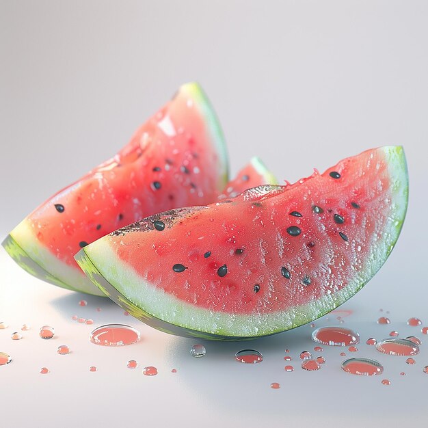 Closeup 3D Rendering of Watermelon on White Background