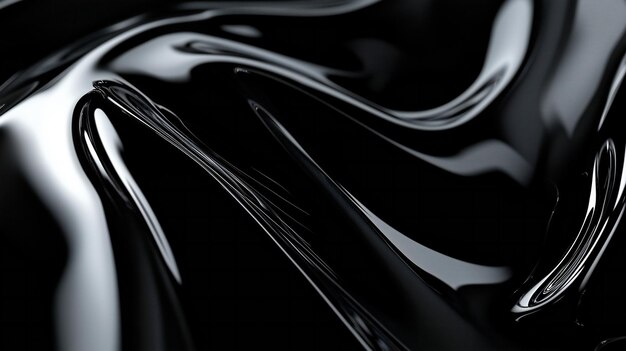 Photo a closeup abstract image of a glossy black liquid surface with smooth flowing curves and reflective highlights creating a fluid futuristic appearance