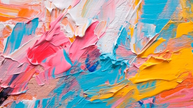 Closeup of abstract rough colorful multicolored art painting texture with oil brushstroke pallet knife paint on canvas Generative AI